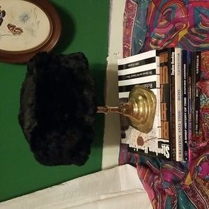 Vintage black faux fur hat